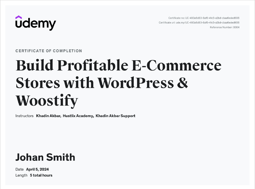 Certificate-Build-profitable e-commerce stores with WordPress & Woostify